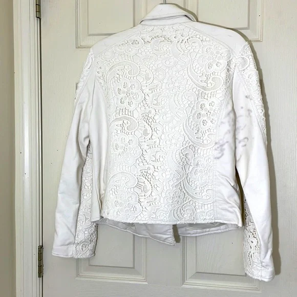 White Leather With Lace Jacket Size Large - Picture 9 of 11